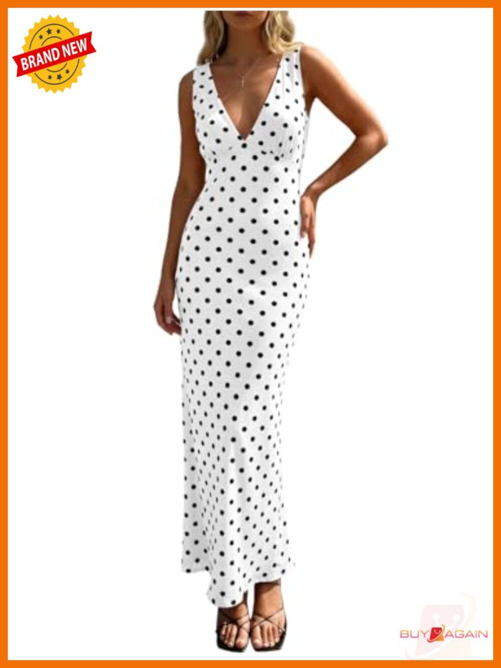 Wenrine Women's Polka Dot Maxi Dress Mesh V-Neck Sleeveless Bodycon Summer